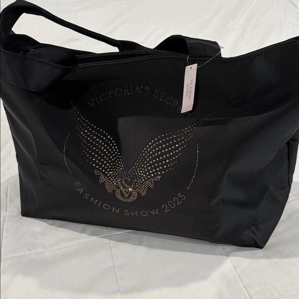 Victoria's Secret Black Tote with Gold Wing Stud Accent